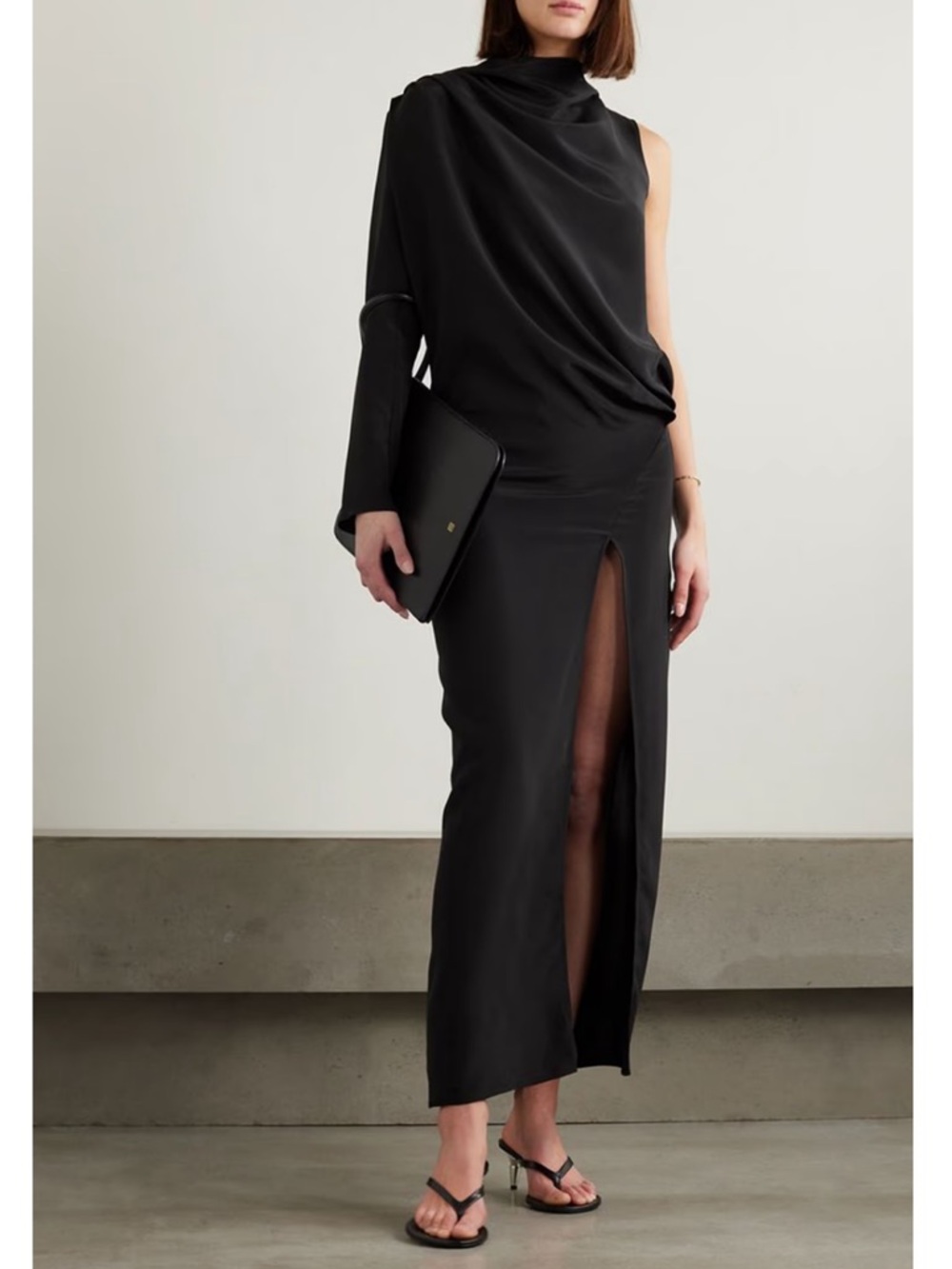 Michael Lo Sordo Black Draped Silk CrepeMaxi Dress 0 New $1,515